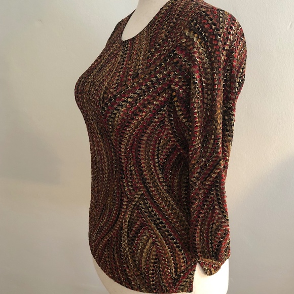 Notations Gold Multi Colored Acetate Blouse Crinkled Material - Picture 2 of 10